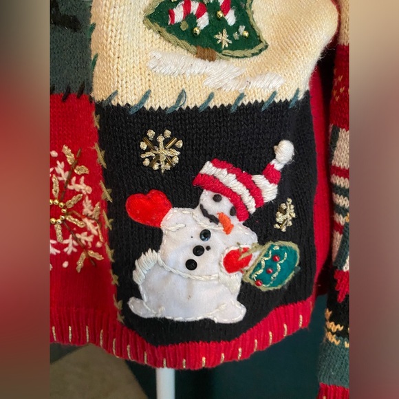 Vintage Christmas Patchwork Cardigan Heirloom Collectibles Ugly Sweater Sz S - Picture 7 of 12